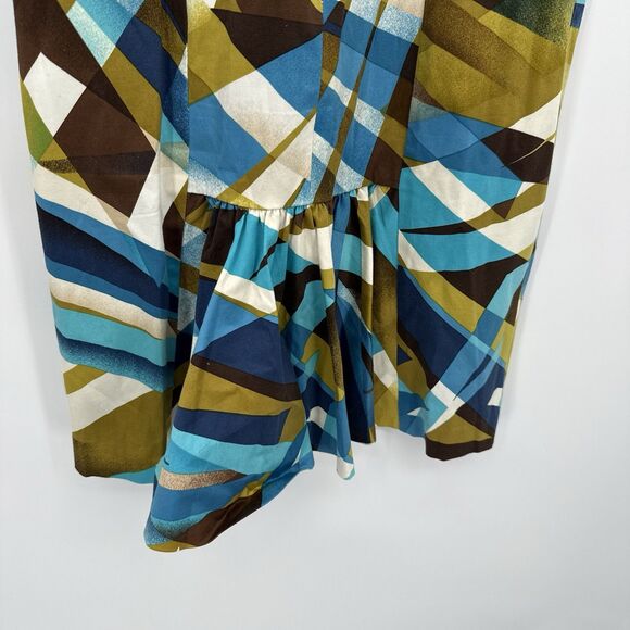 Nine West Y2k Style Multicolor Geometric Pattern Dress Size 2 Ruffle - Picture 6 of 9